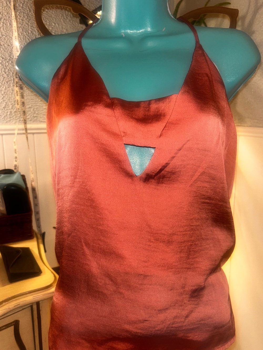 Shinestar Satin Cutout Cami in Rusty Copper
